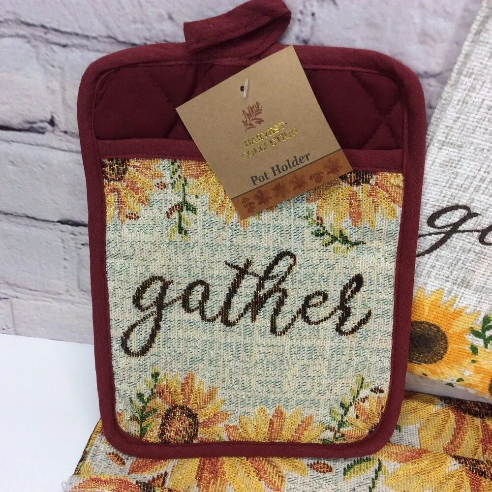 Sunflower 7Pc Kitchen Set (4)Tapestry Placemats/Dish Towel/Oven Mitt/Pot Holder